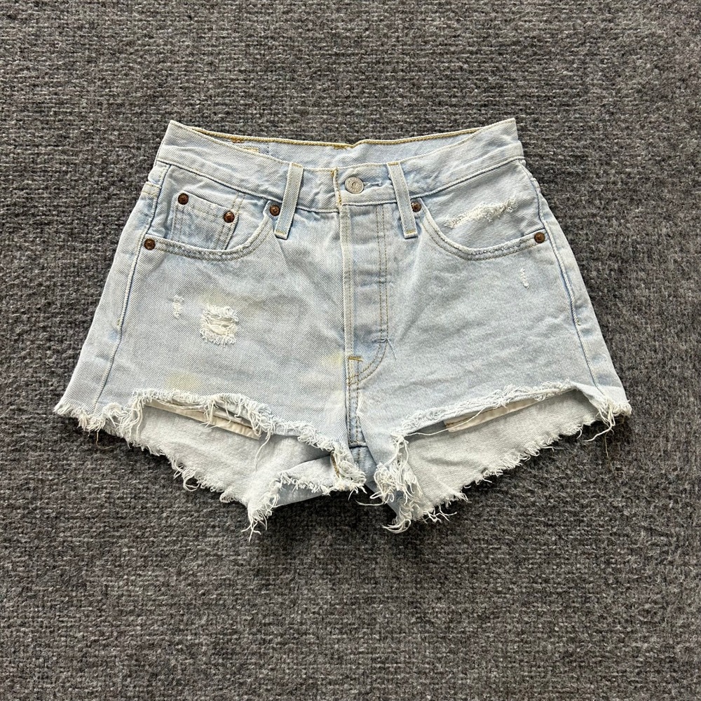 Levi's Denim Shorts Womens Size 23 Light Wash 501 Original Distressed Cut Off
